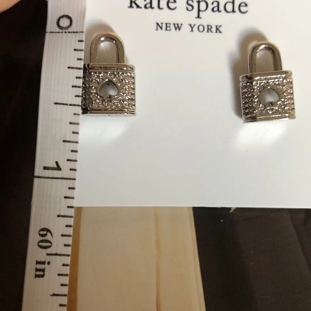 Authentic New on card Kate spade silver crystal lock earrings